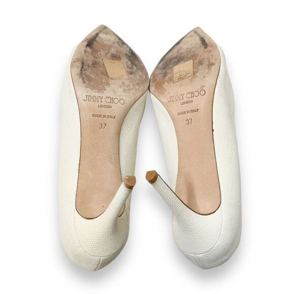 Jimmy Choo Tamika 100mm Jagged Pump, Latte/Nude Cream Textured Leather Size 37 - Picture 6 of 10